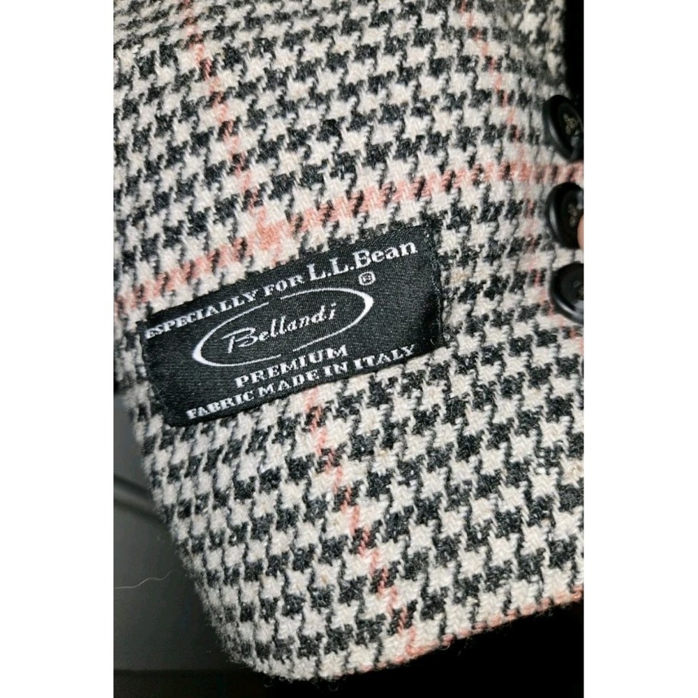 LL Bean Blazer Jacket Wool Silk Coral Black‎ Houndstooth Bellandi Career Size S - Picture 3 of 5
